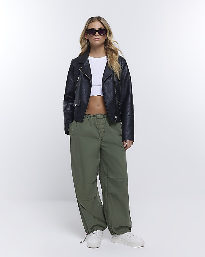 Khaki low rise parachute trousers