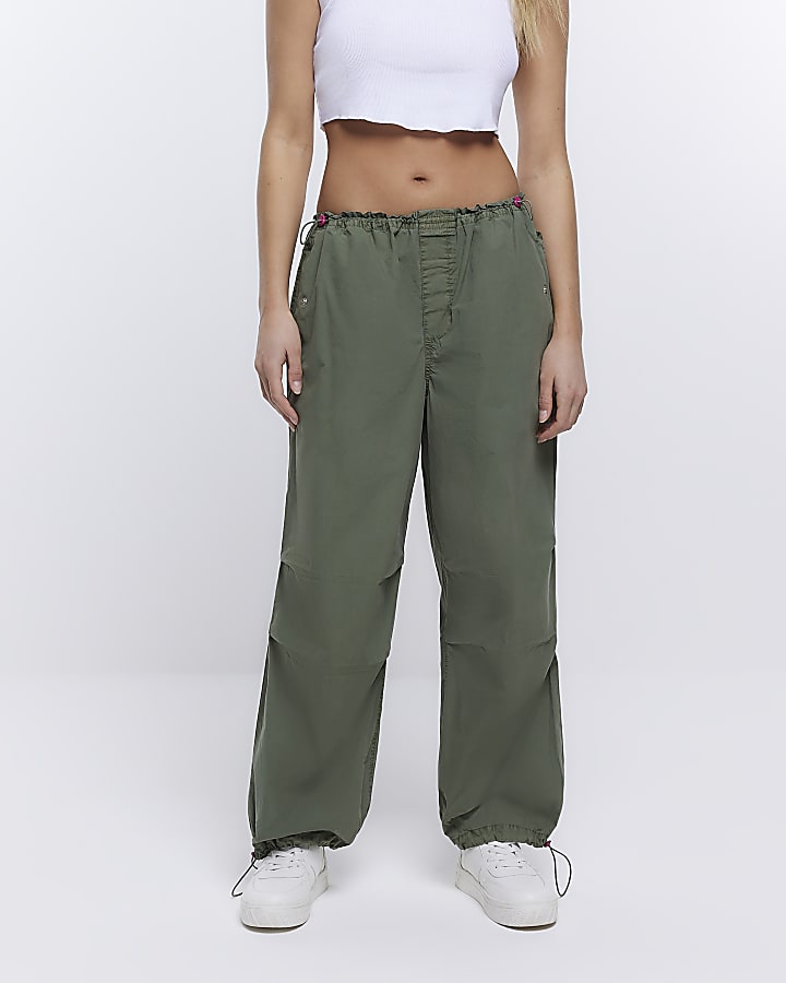 Khaki low rise parachute trousers