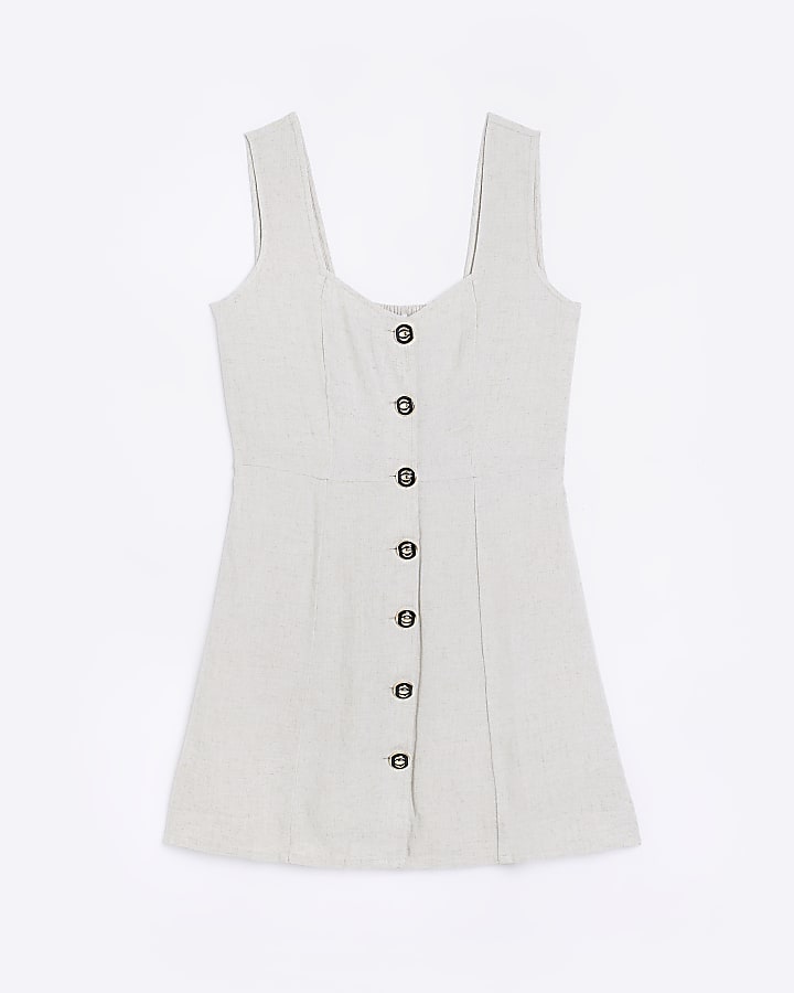 Stone button mini dress with linen