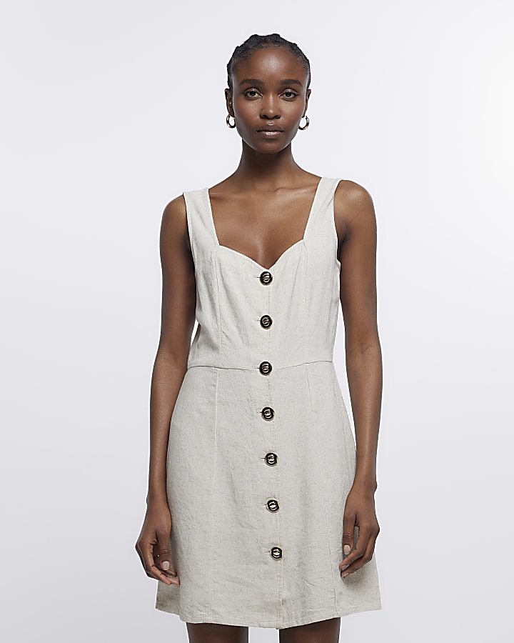 Button through linen dress hotsell