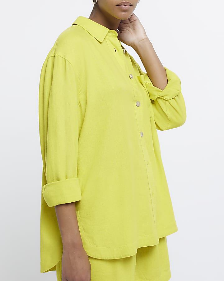 Yellow oversized shirt with linen