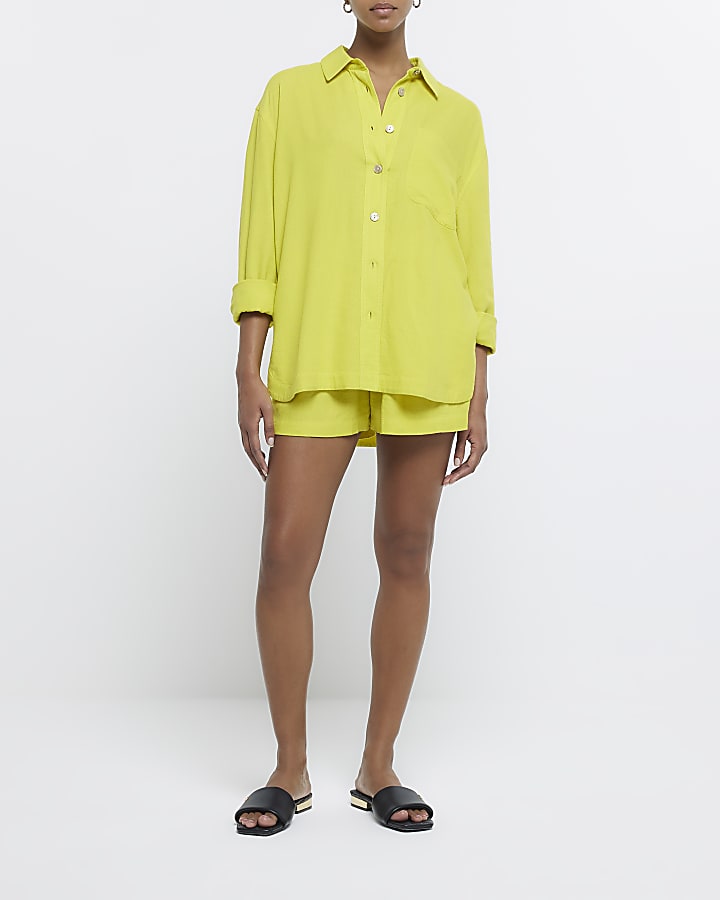 Yellow oversized shirt with linen