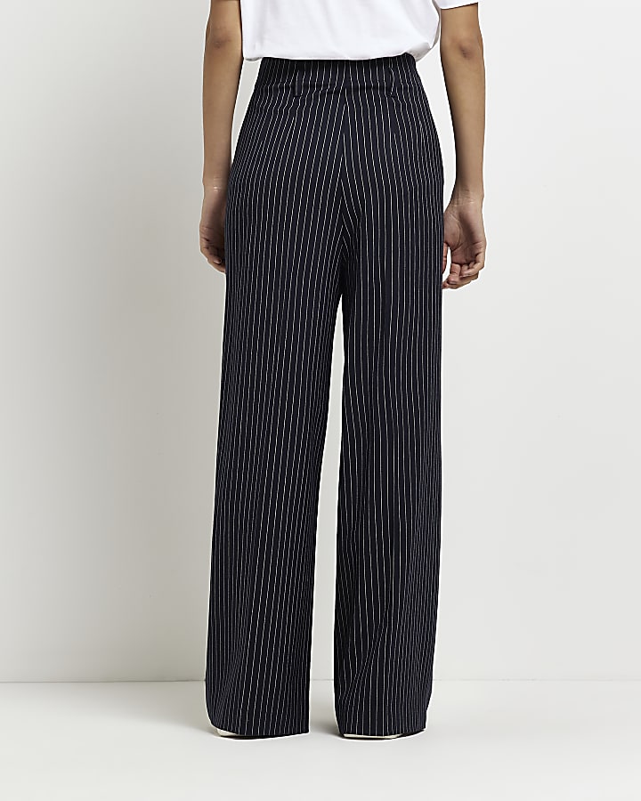 Navy stripe paperbag wide leg trousers