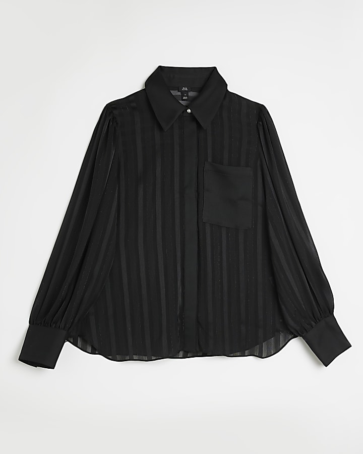 Black chiffon long sleeve shirt