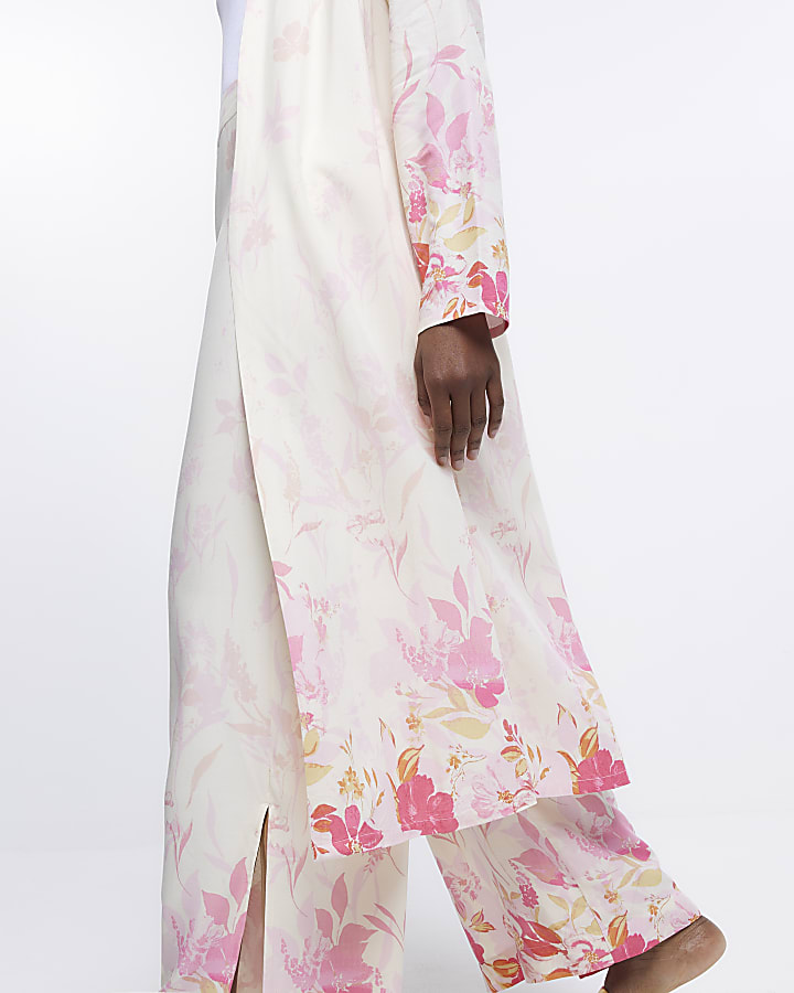 Pink Floral Print Wide Leg Trousers