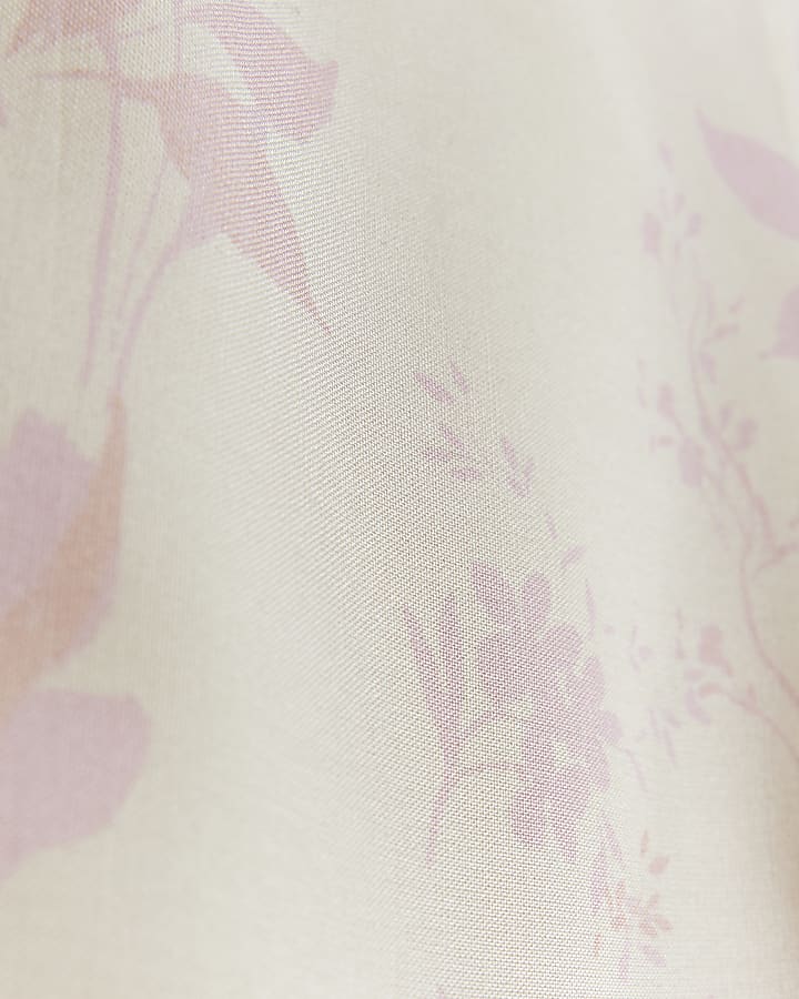 Pink Floral Print Wide Leg Trousers