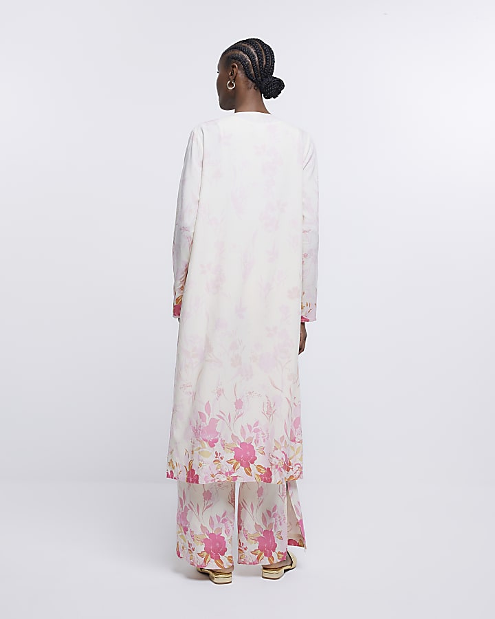 Pink Floral Print Kimono