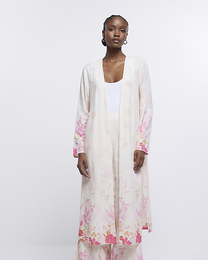 Pink Floral Print Kimono