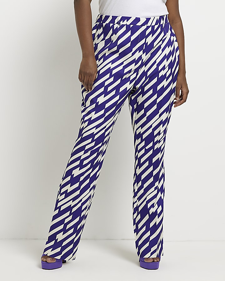 Plus purple stripe mid rise slim trousers