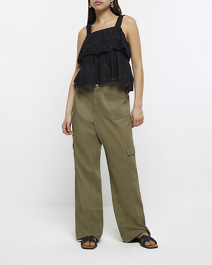 Black layered broderie cami top
