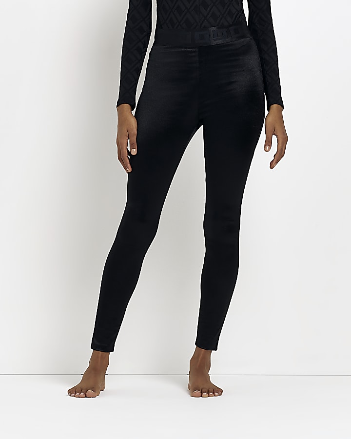 Black satin stretch leggings best sale
