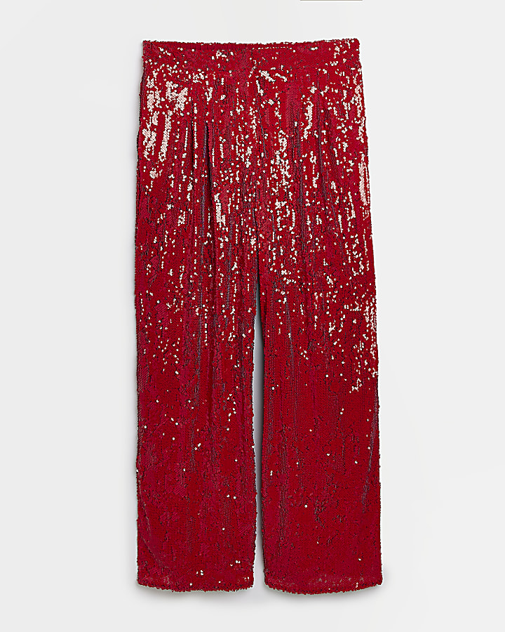 Plus red sequin wide leg trousers