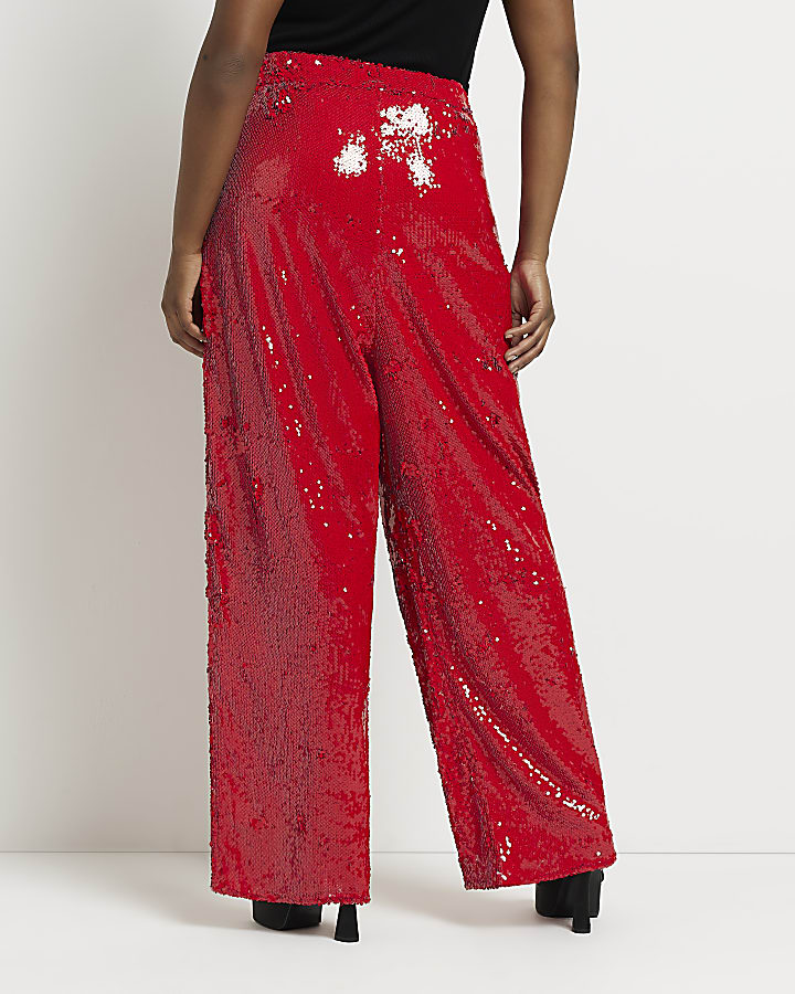 Plus red sequin wide leg trousers