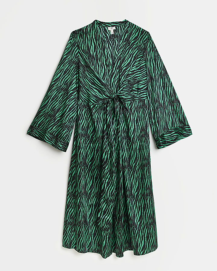 Plus green animal print swing midi dress