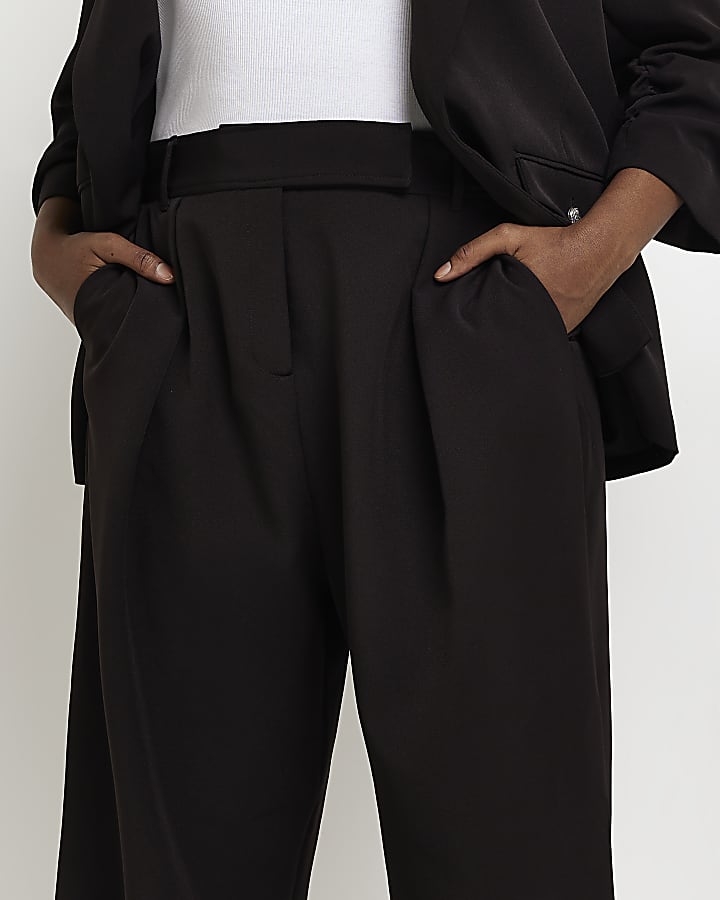 Plus black pleated wide leg trousers