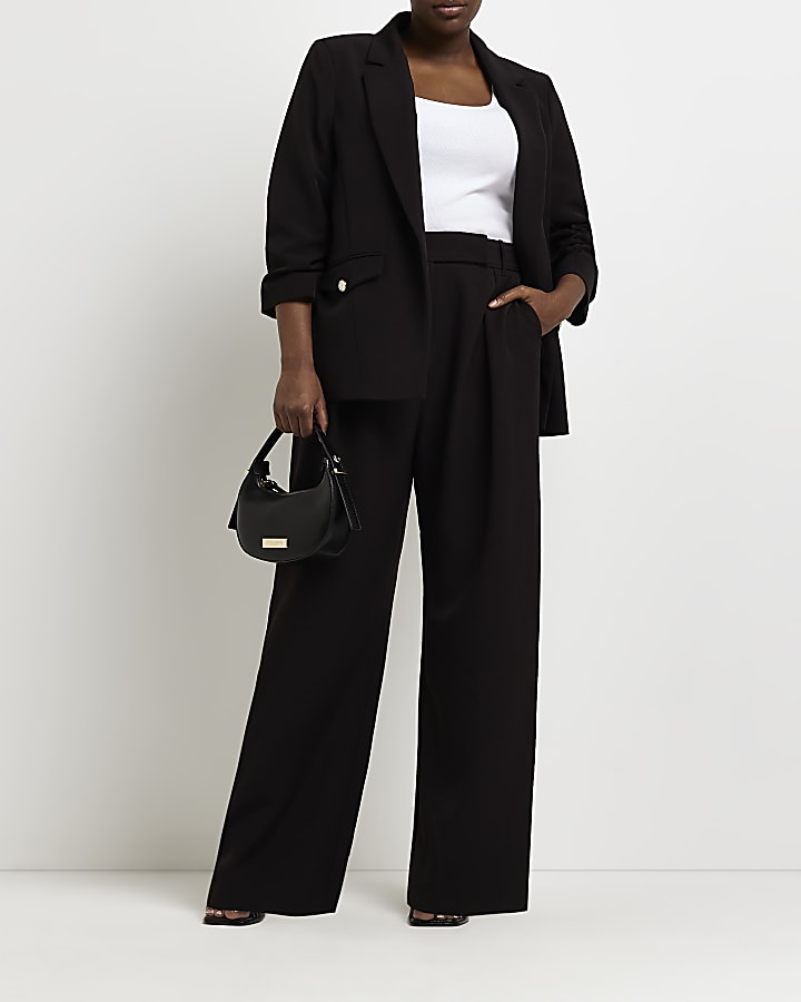 Plus black pleated wide leg trousers