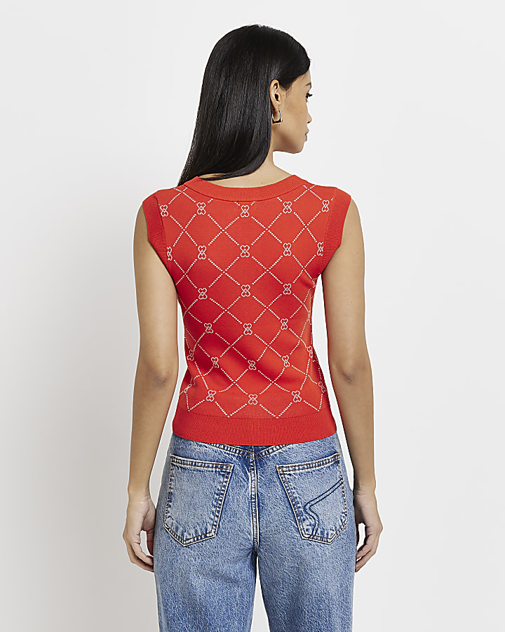 Red heart knit sleeveless top