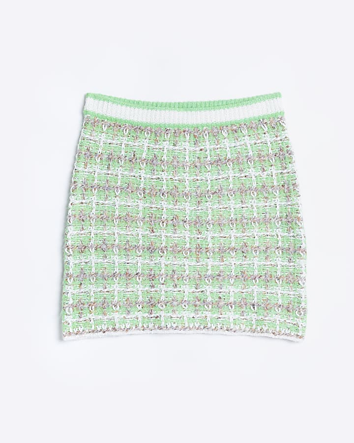 Green check knit mini skirt