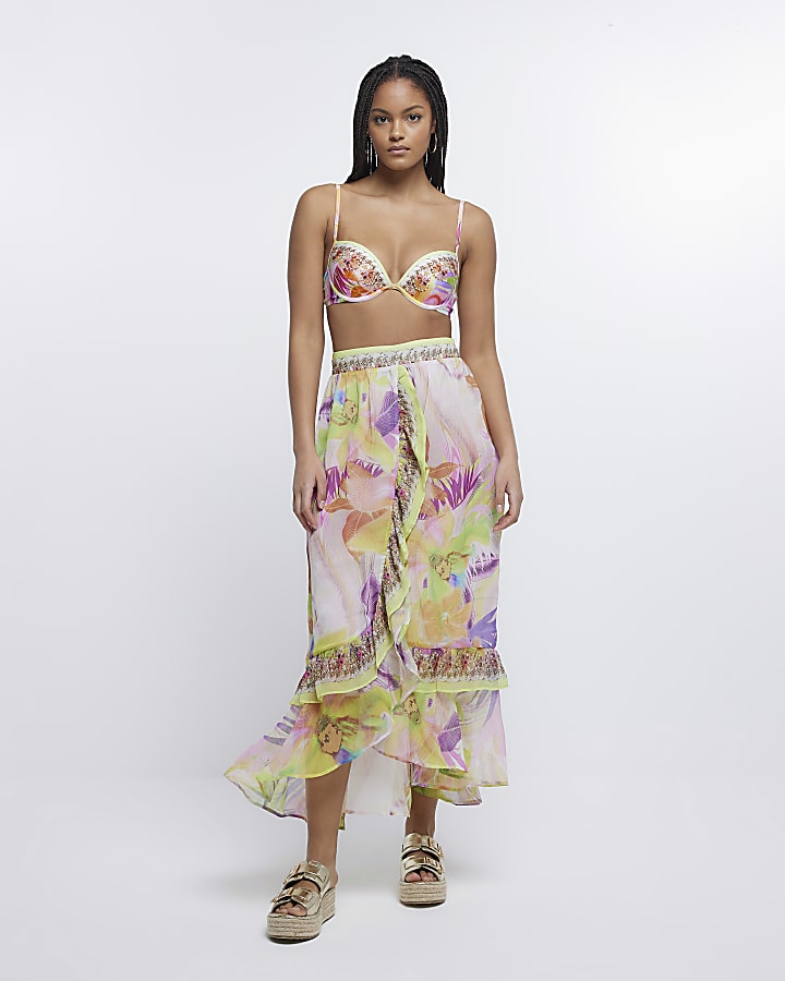 Floral and frill maxi skirt hotsell