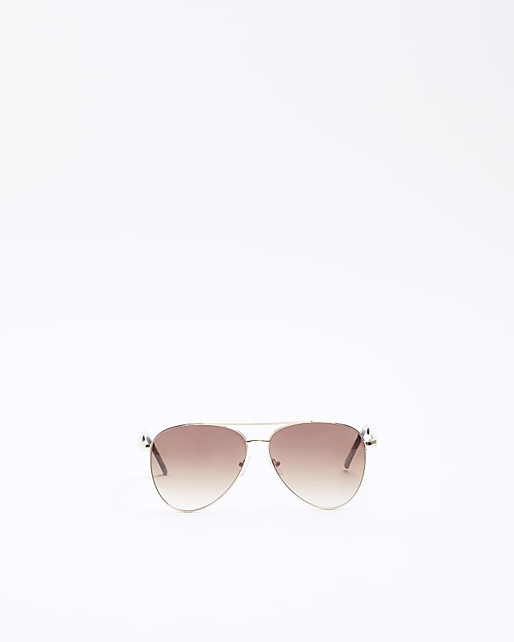 Gold studded aviator sunglasses River Island