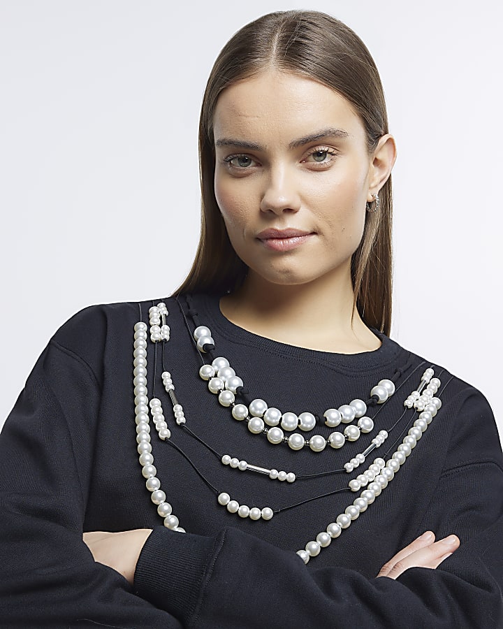 Black pearl embellished sweatshirt