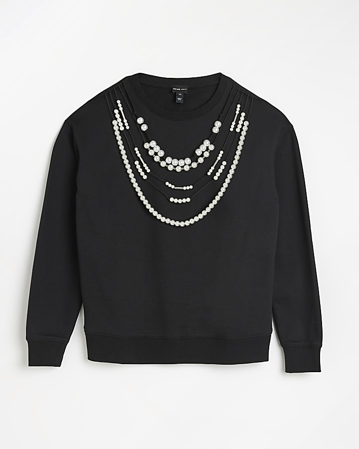 Black pearl embellished sweatshirt