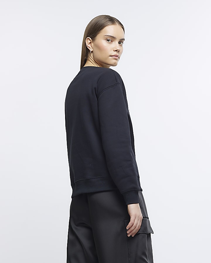 Black pearl embellished sweatshirt