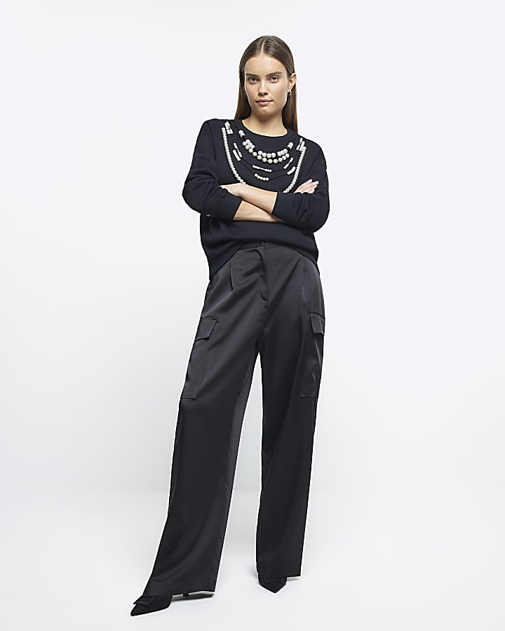Black pearl embellished sweatshirt