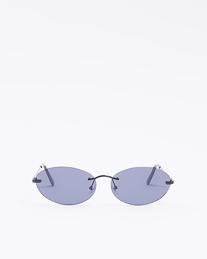 Black Rimless Oval Sunglasses River Island