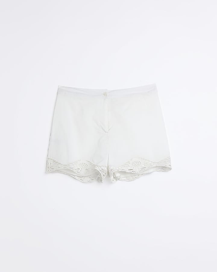 White broderie detail shorts