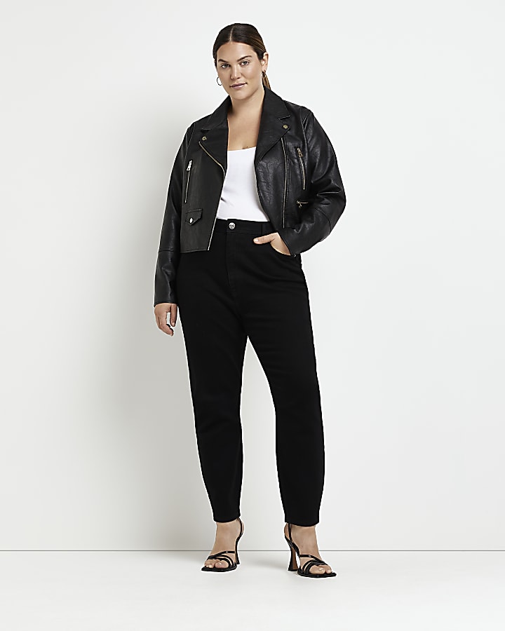 Plus black high waisted mom jeans