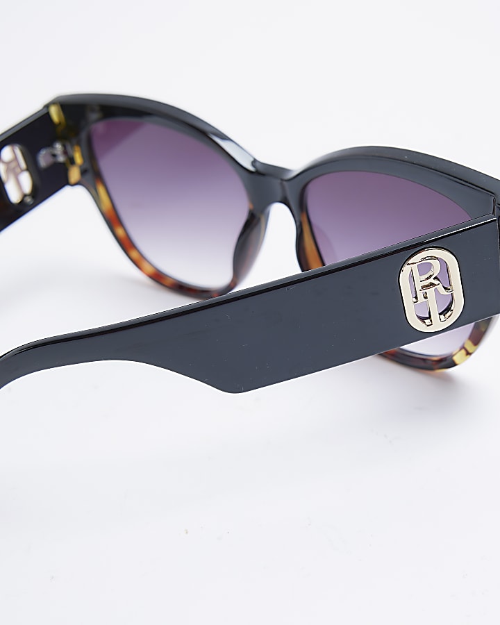 Black tortoise print round sunglasses