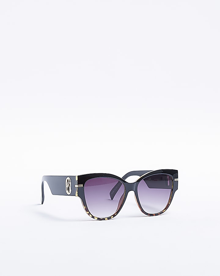 Black tortoise print round sunglasses