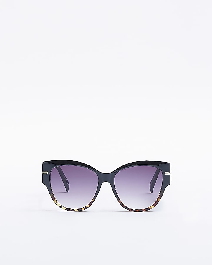 Black tortoise print round sunglasses