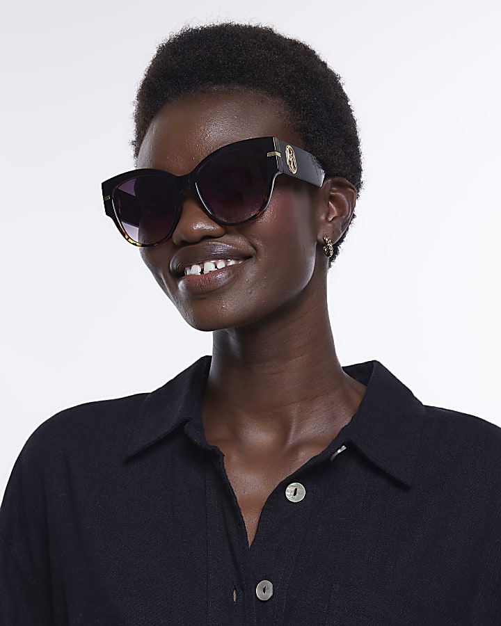 Black tortoise print round sunglasses