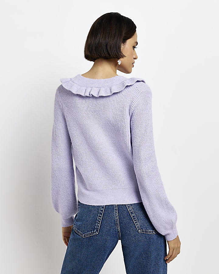 Purple knitted frill cardigan