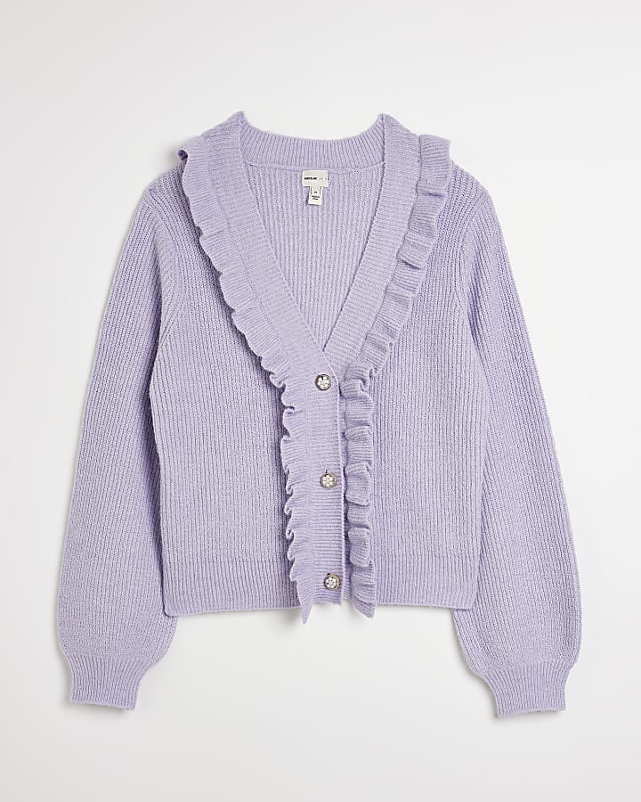 Purple knitted frill cardigan