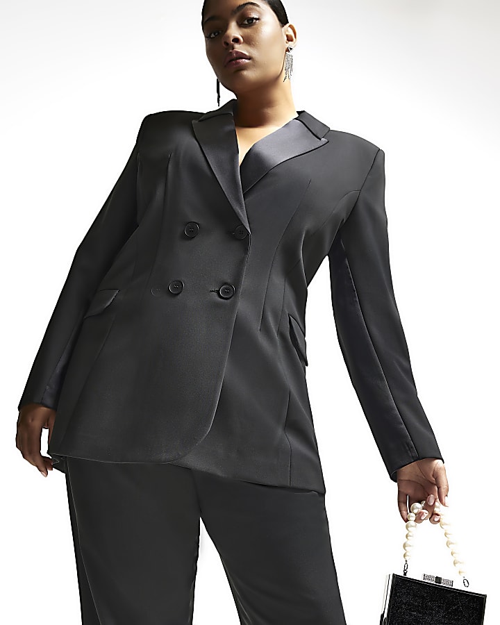 Plus black RI Studio satin blazer