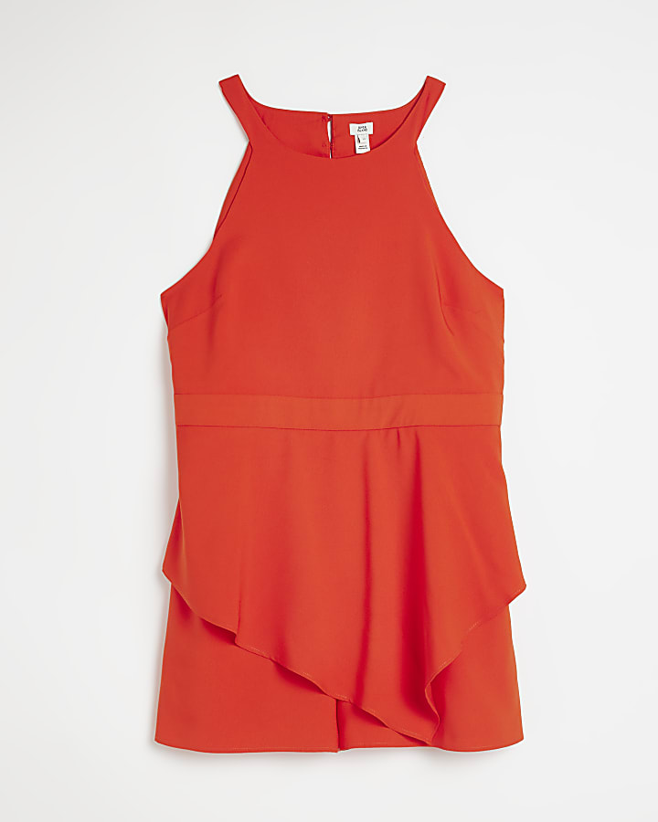 Red frill hem playsuit