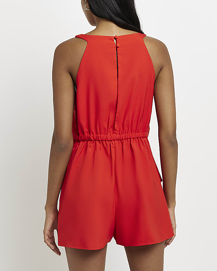 Red frill hem playsuit