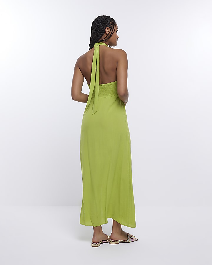 Lime halterneck maxi dress