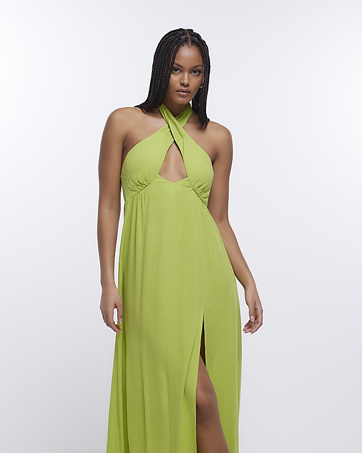 Lime halterneck maxi dress