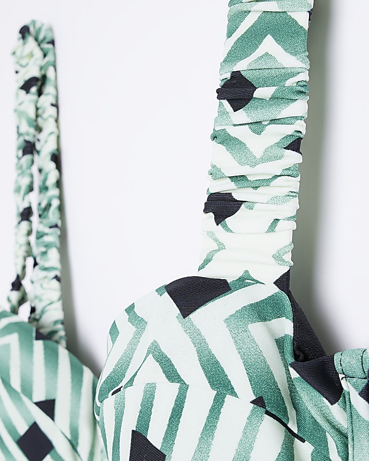 Green printed balconette bikini top