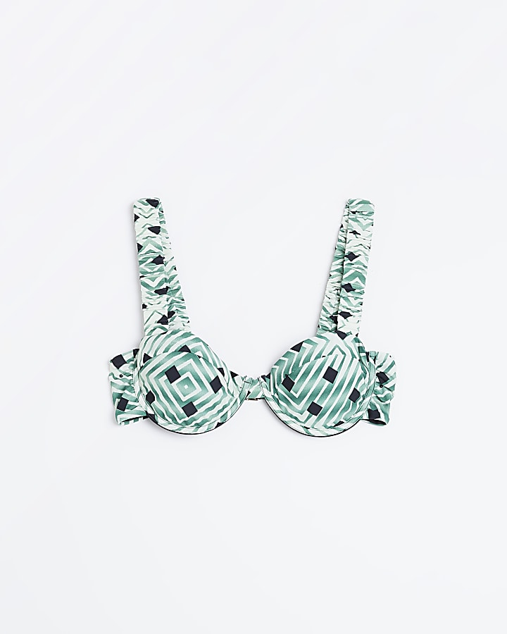 Green printed balconette bikini top