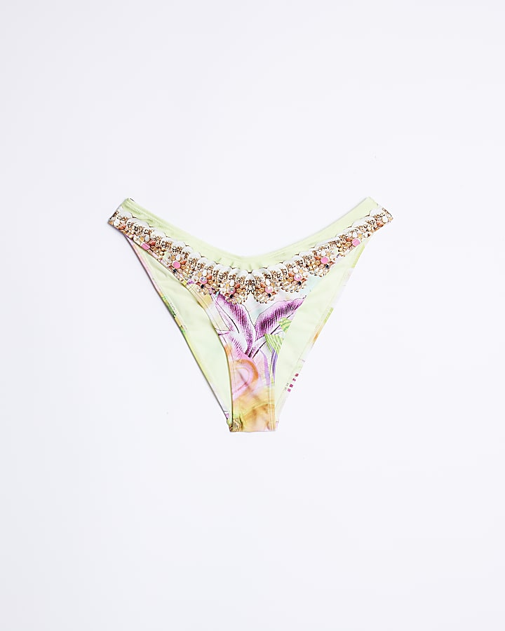 Yellow Low rise embellished bikini bottoms