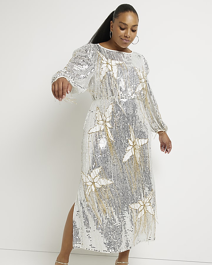 Plus silver sequin maxi dress