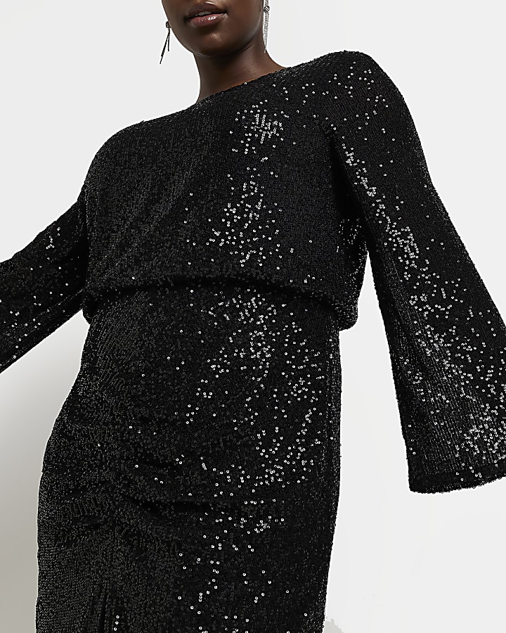 Plus black sequin bodycon midi dress