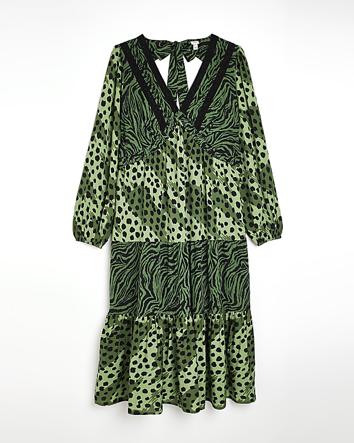 Plus green animal print midi dress