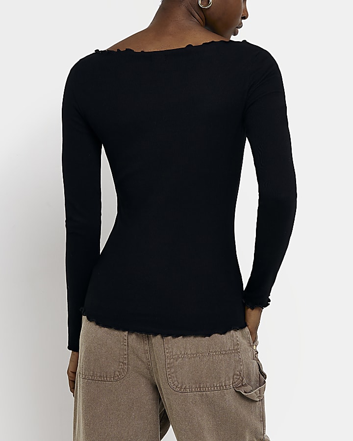 Black frill long sleeve top