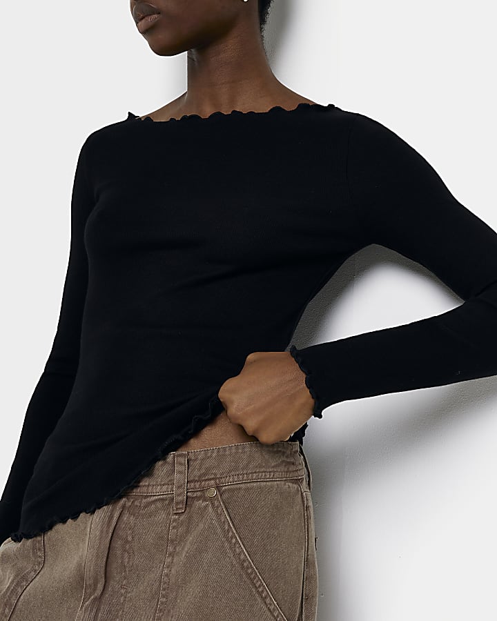 Black frill long sleeve top